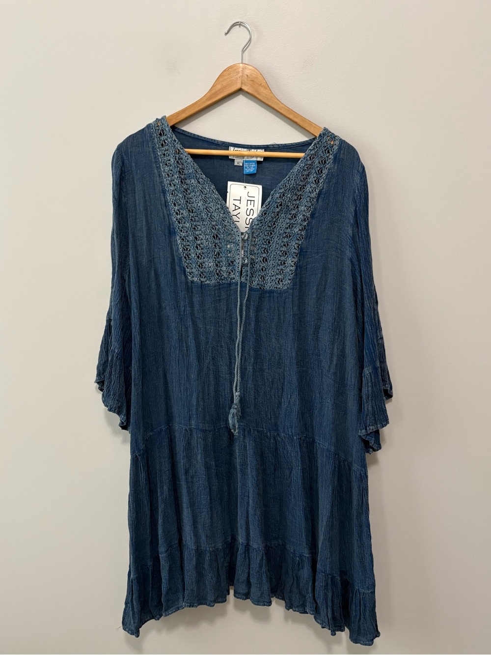 Jessica Taylor Chambray Indigo Boho Cowgirl Western Tunic Dress